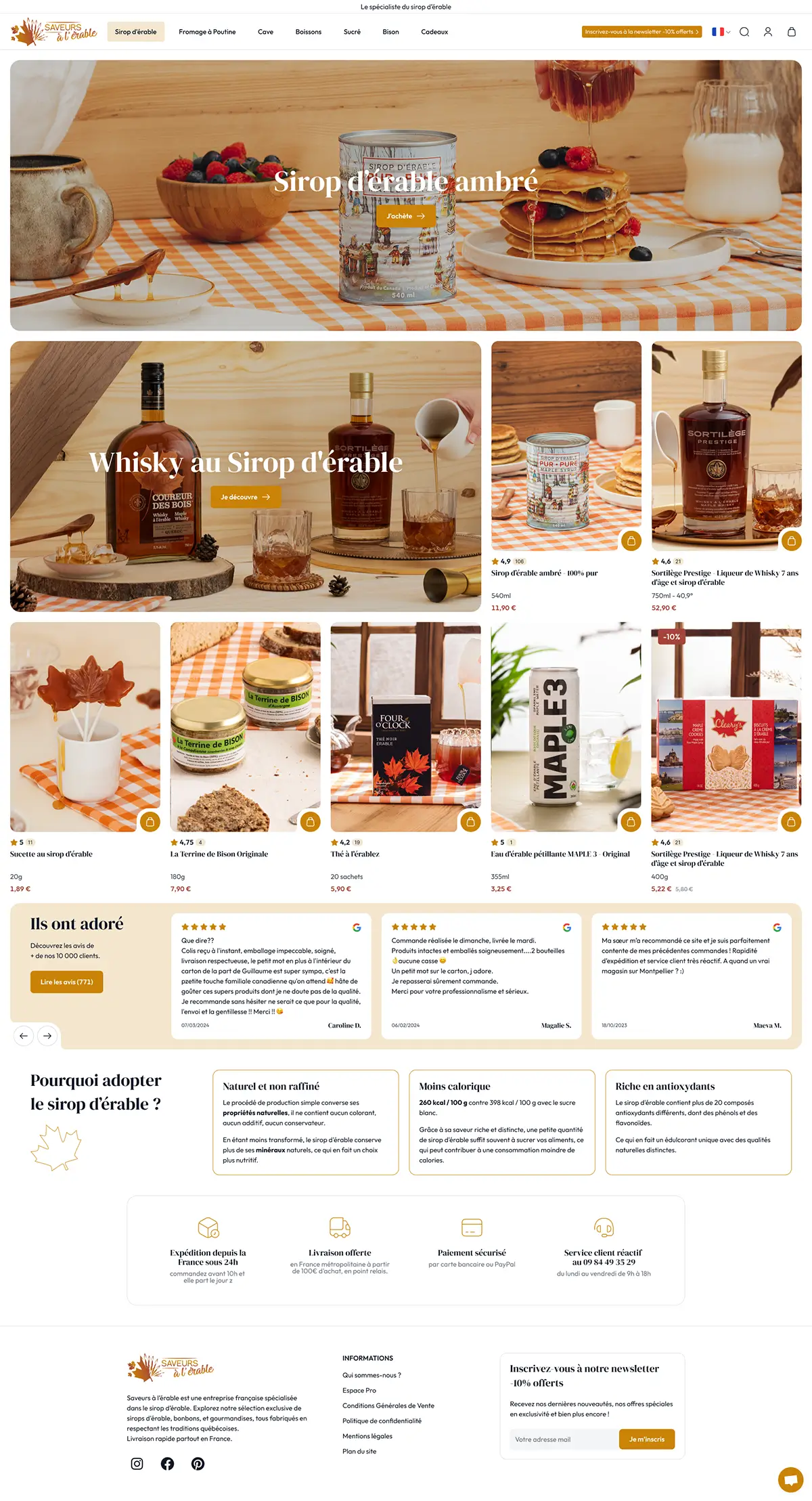 Saveurs à l'érable - design - page d'accueil
