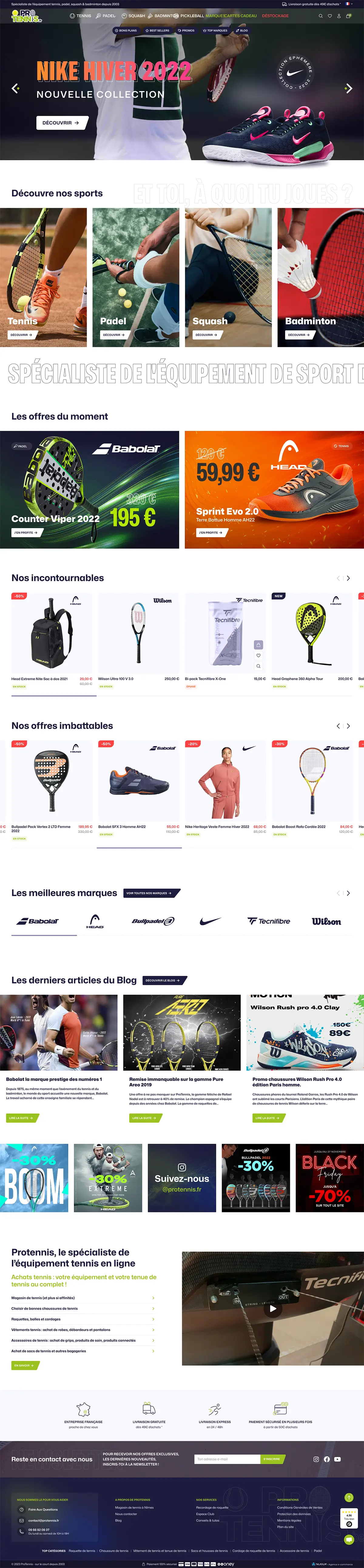 ProTennis - design - page d'accueil