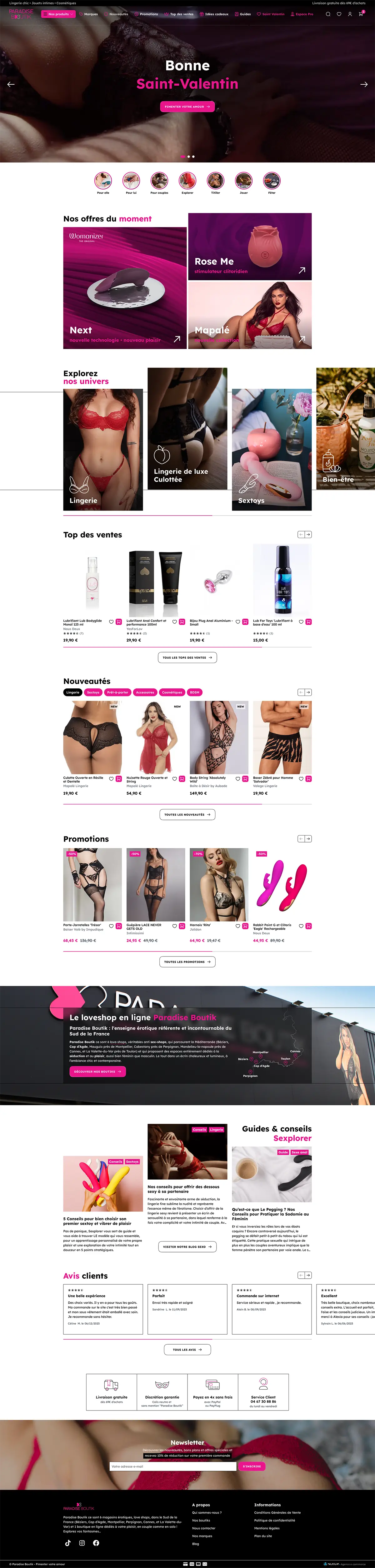 Paradise Boutik - design - page d'accueil
